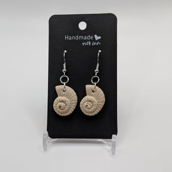 Handmade Fossil Shell Earrings Neutral Spiral Dangle Earrings Minimalist Nature 