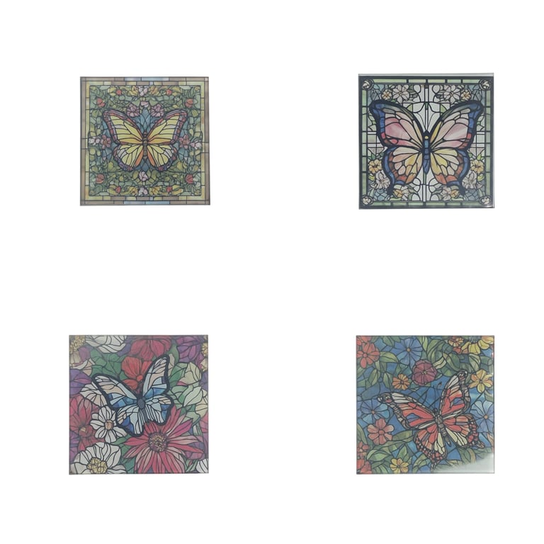 Butterfly & Floral Stained Glass Style Coaster Set