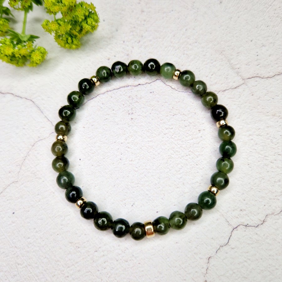 Deep Green Jade Bead Bracelet