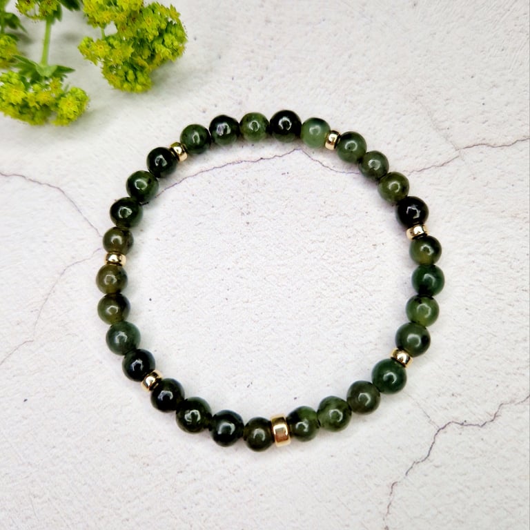 Deep Green Jade Bead Bracelet
