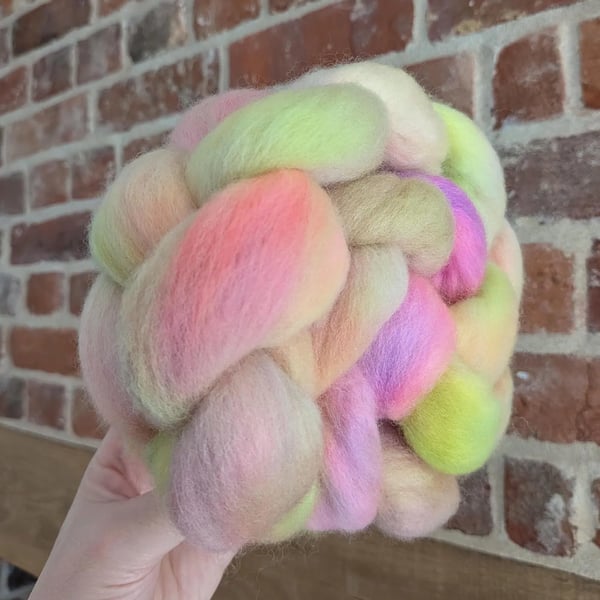 Hand Dyed Polwarth Top 100g Spinning Fibre - Soft Neon