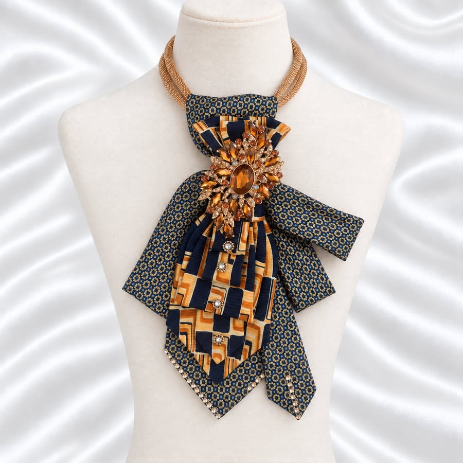 Royal Amber Upcycled Necktie Statement Necklace