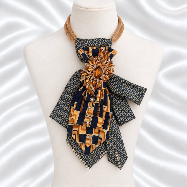 Royal Amber Upcycled Necktie Statement Necklace