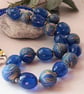 Statement Blue and Gold  Polymer Clay & Glass Handmade Necklace  - Image 2