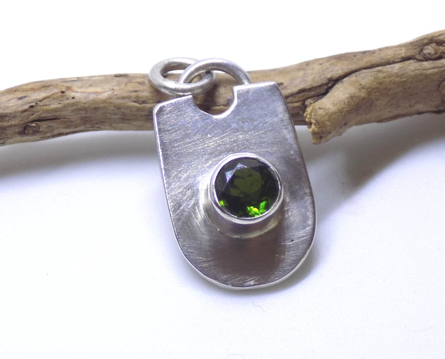 Chrome Diopside Sterling Silver Lightly Textured Pendant Handmade