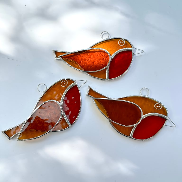 Stained Glass Mini Robin Suncatcher - Handmade Window Decoration 