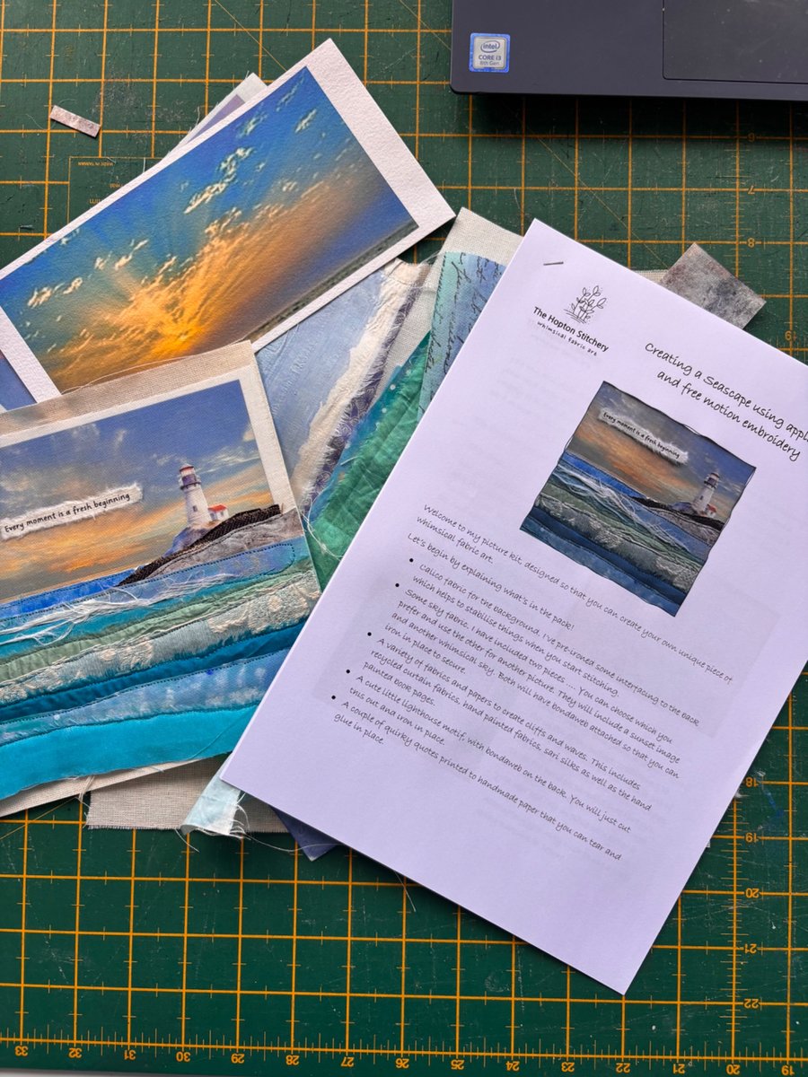 Textile art seascape sewing kit