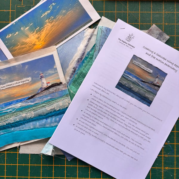 Textile art seascape sewing kit