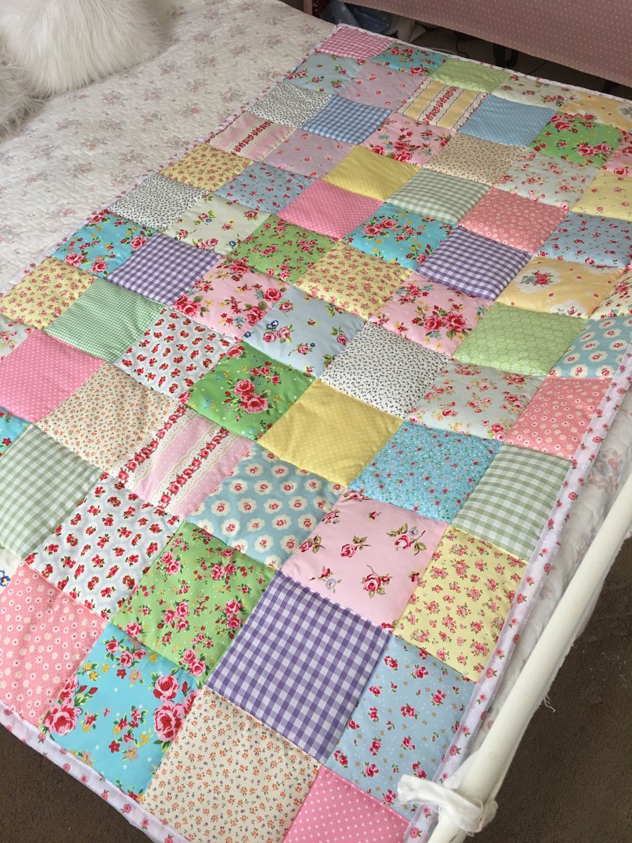 large patchwork quilt,Bedspread with floral trim and back 