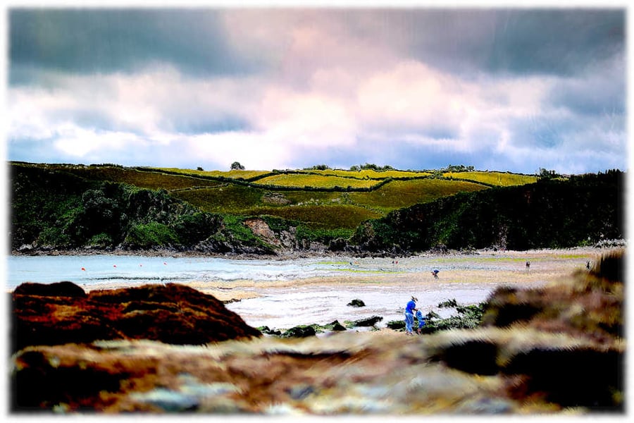 Pentewan Beach Picture, Digital Art Print looking across Pentewan Beach