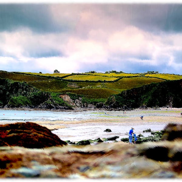 Pentewan Beach Picture, Digital Art Print looking across Pentewan Beach