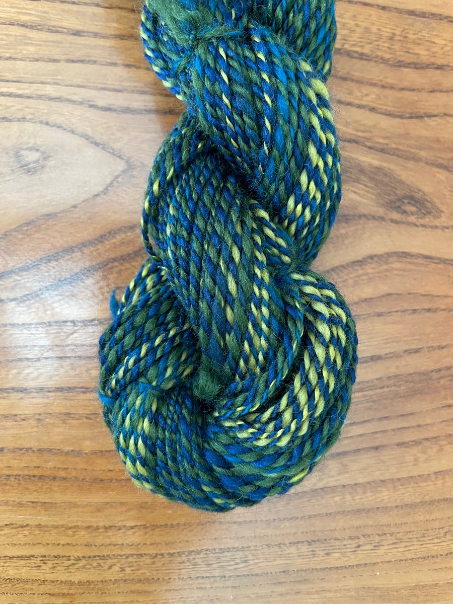 Unique Handspun Skein of Art Yarn in Wool and Silk. Greens, Blues and Yellows