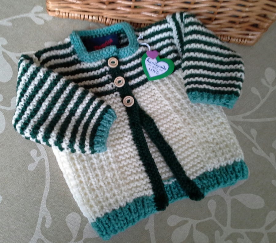 Baby Boys Hand Knitted Aran Jacket with Merino Wool  0-6 months (CHARITY ITEM)