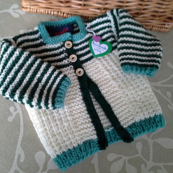 Baby Boys Hand Knitted Aran Jacket with Merino Wool  0-6 months (CHARITY ITEM)