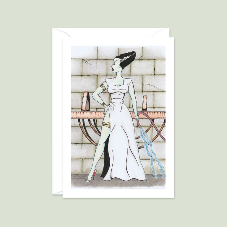 Gothic Bride Greeting Card: Hand Drawn Pencil Illustration (501)
