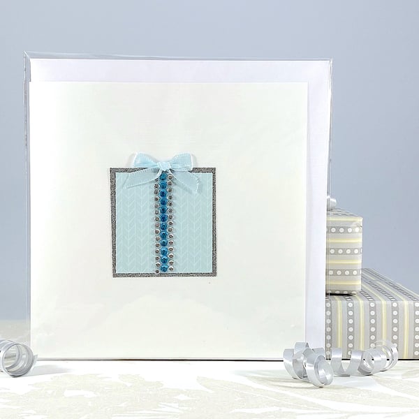 Handmade birthday card - faux sapphire jewels diamonds, birthday gift design
