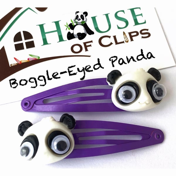 Boggle-Eyed Panda Hair Clips x2 - Panda Hair Clips - Cute Panda Hair Clips - Pan