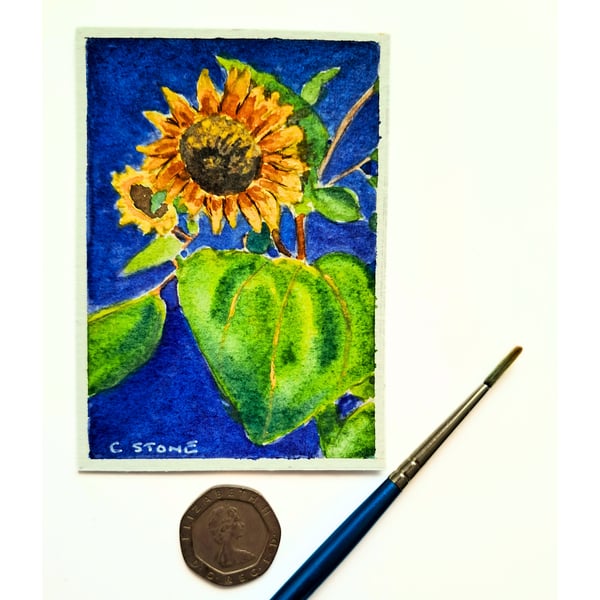 Original ACEO Miniature Sunflower Painting in Watercolour
