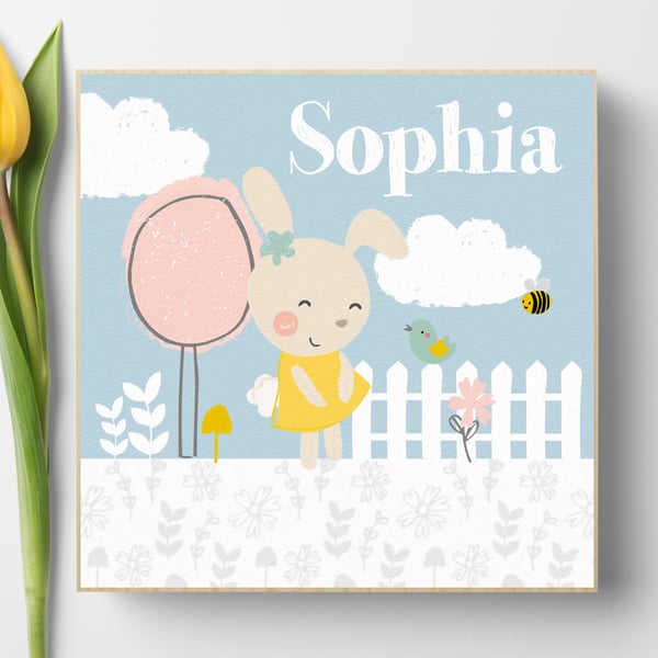 Personalised Wooden Picture Block Summer Garden, nursery decor baby gift