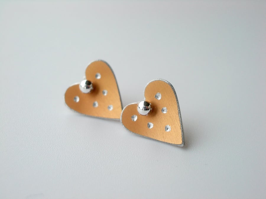 Heart pastel studs earrings in yellow with sparkly dots