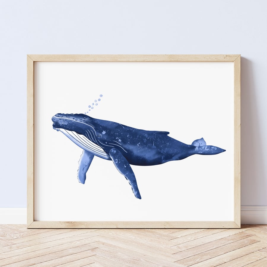 Cornish Humpback Whale Art Print, Coastal Wall Art