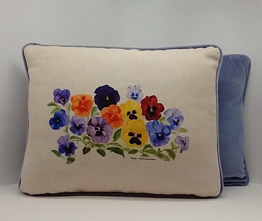 Pansies (Viola tricolour) 18"x 14" cushion.