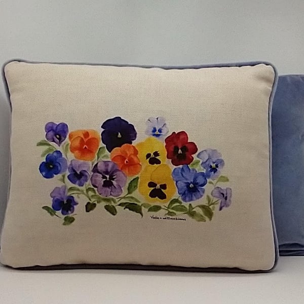 Pansies (Viola tricolour) 18"x 14" cushion.