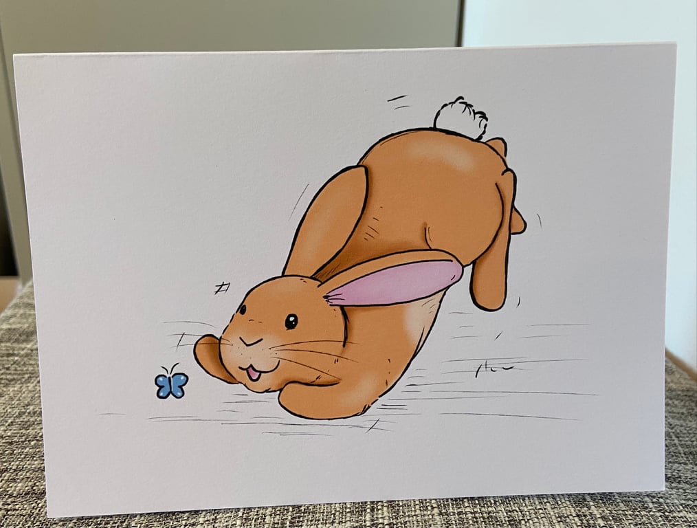 Spring butterfly bunny greetings card