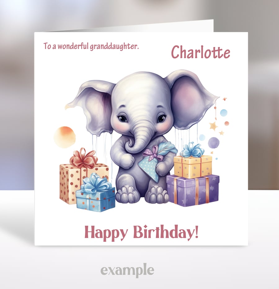 Personalised Cute Elephant Children's Birthday Card 