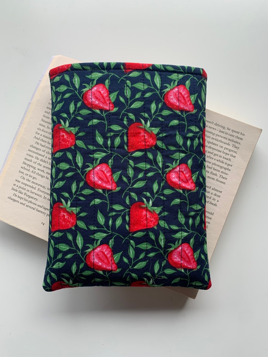 Strawberry Print Quilted Fabric Book Sleeve - Paperback Size