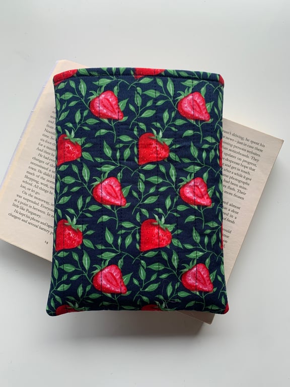 Strawberry Print Quilted Fabric Book Sleeve - Paperback Size