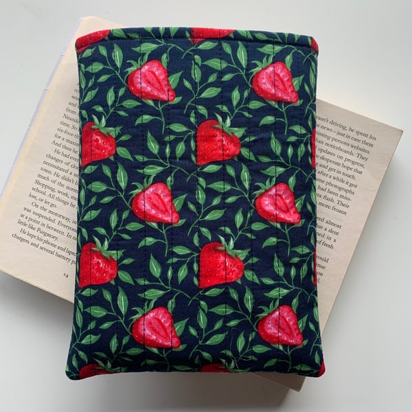 Strawberry Print Quilted Fabric Book Sleeve - Paperback Size