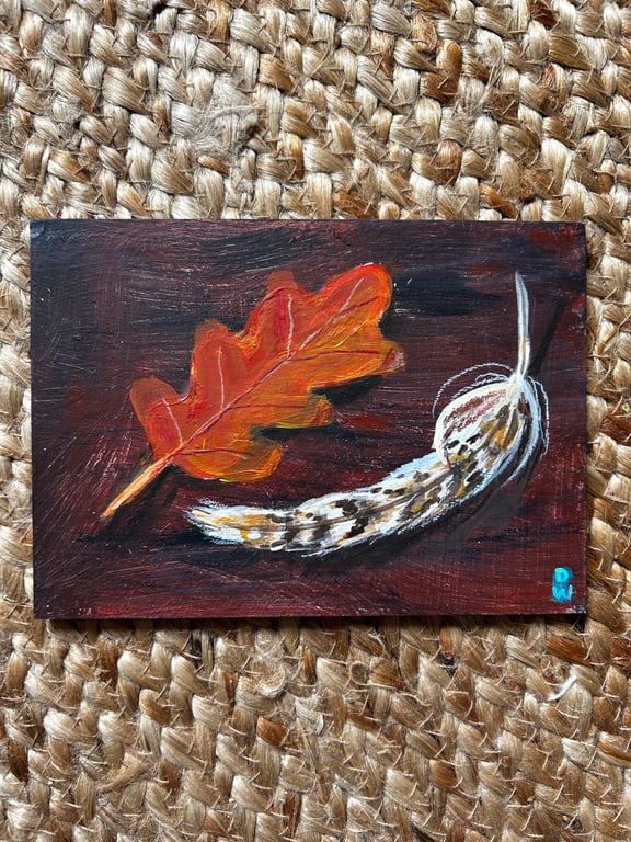 Original art still life autumn seaside on wood