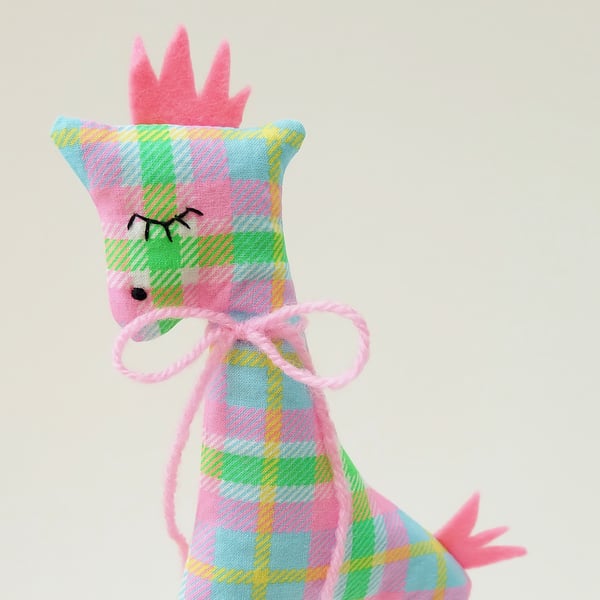 SALE Neon Pastel Check Lavender Sachet Giraffe, Sweet Animal Sachet