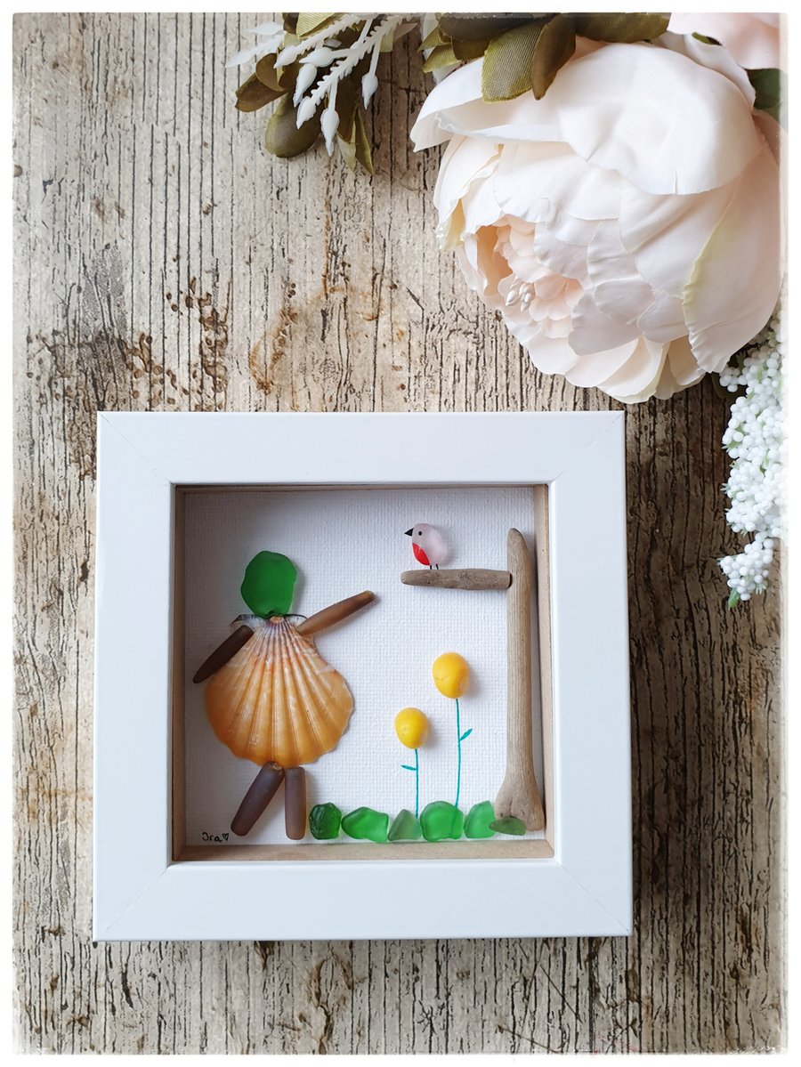 Seaglass, driftwood and seashell, ROBIN