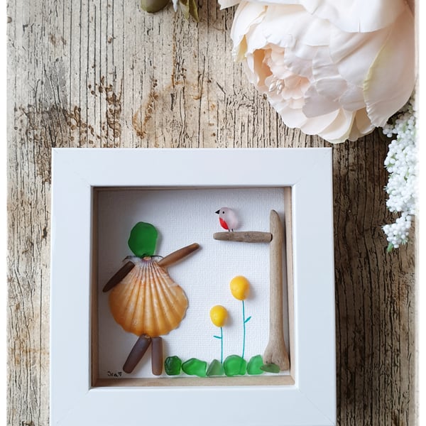 Seaglass, driftwood and seashell, ROBIN