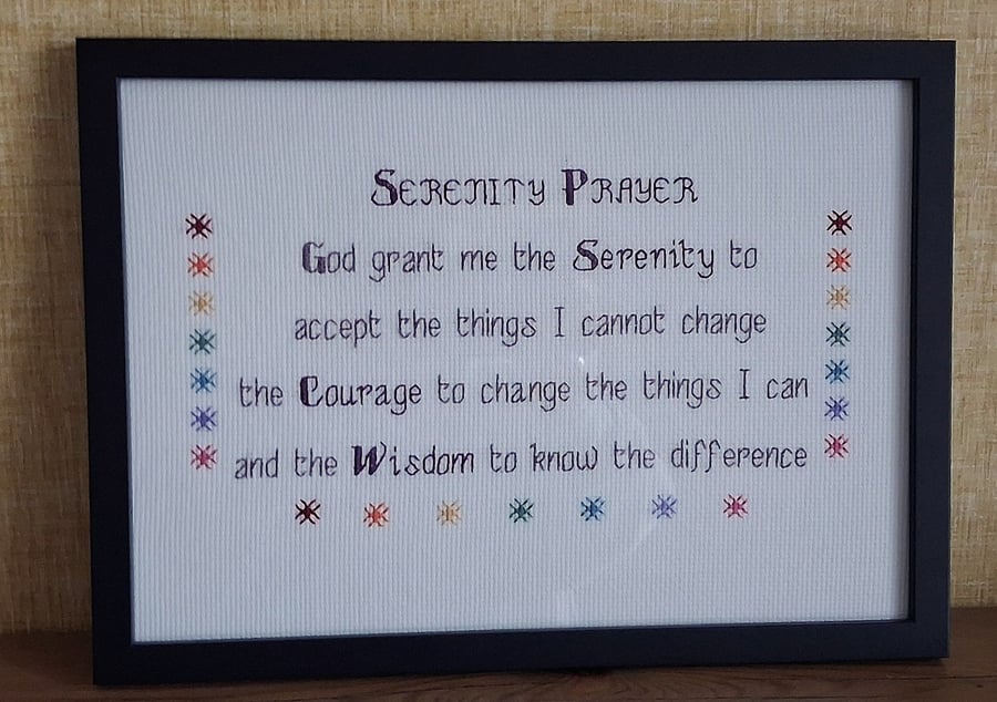 Image of Serenity Prayer – Handmade Framed Cross Stitch – Black A4 Frame