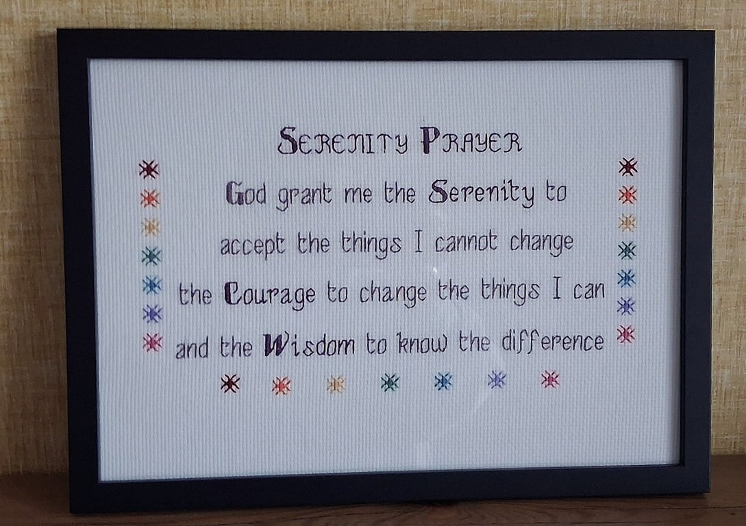 Serenity Prayer – Handmade Framed Cross Stitch – Black A4 Frame