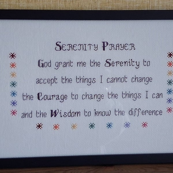 Serenity Prayer – Handmade Framed Cross Stitch – Black A4 Frame
