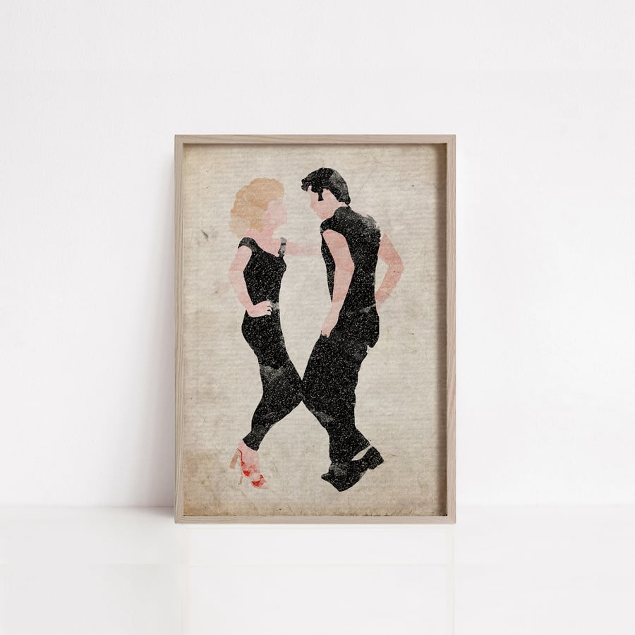 Grease Danny Zuko and Sandy Olsson dancing watercolour print