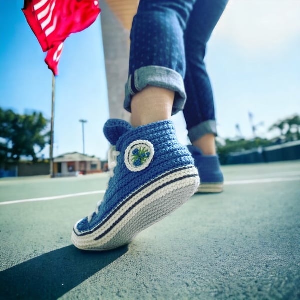 Blue Crochet Sneakers Slipper Socks 