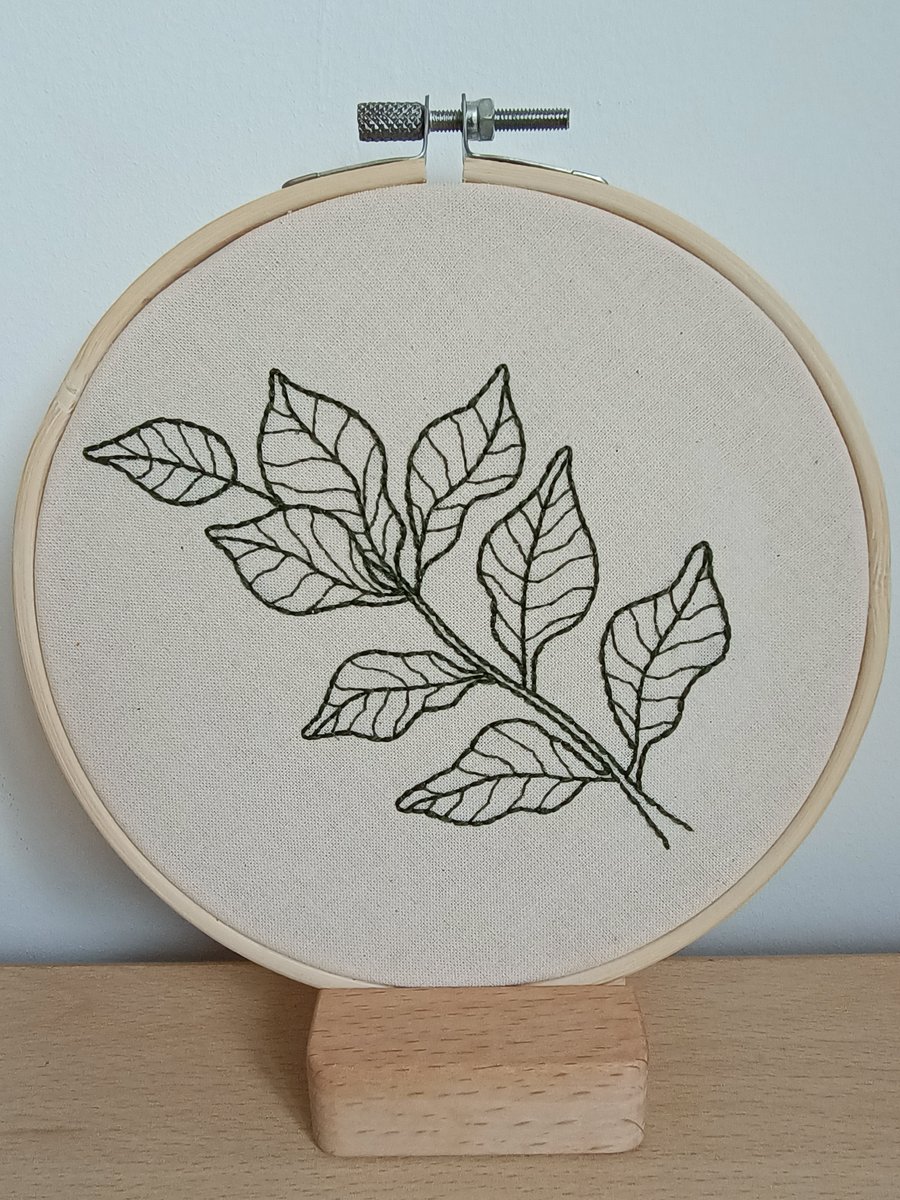 Beginners botanical leaf themed embroidery stitching hoop, sewing craft kit