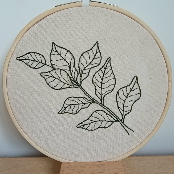 Beginners botanical leaf themed embroidery stitching hoop, sewing craft kit