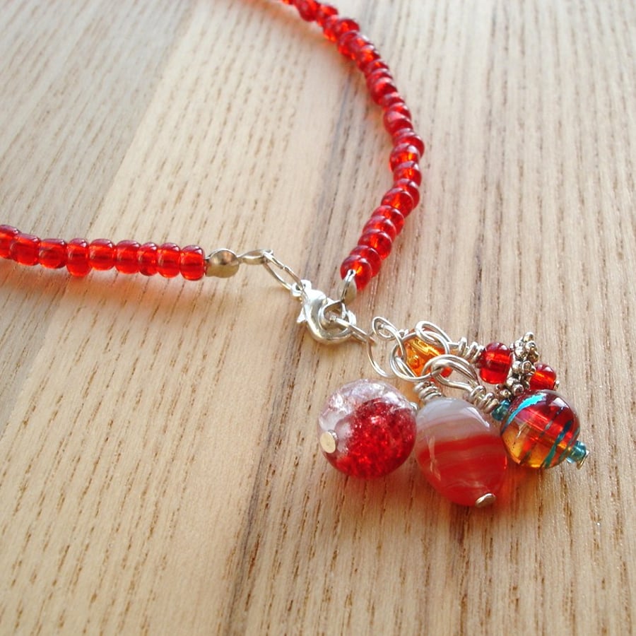Red Bead Cluster Anklet