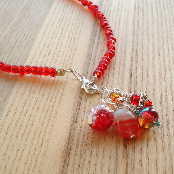 Red Bead Cluster Anklet