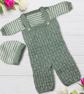 Hand knitted baby jumper dungarees and hat set grey and white   - Image 2