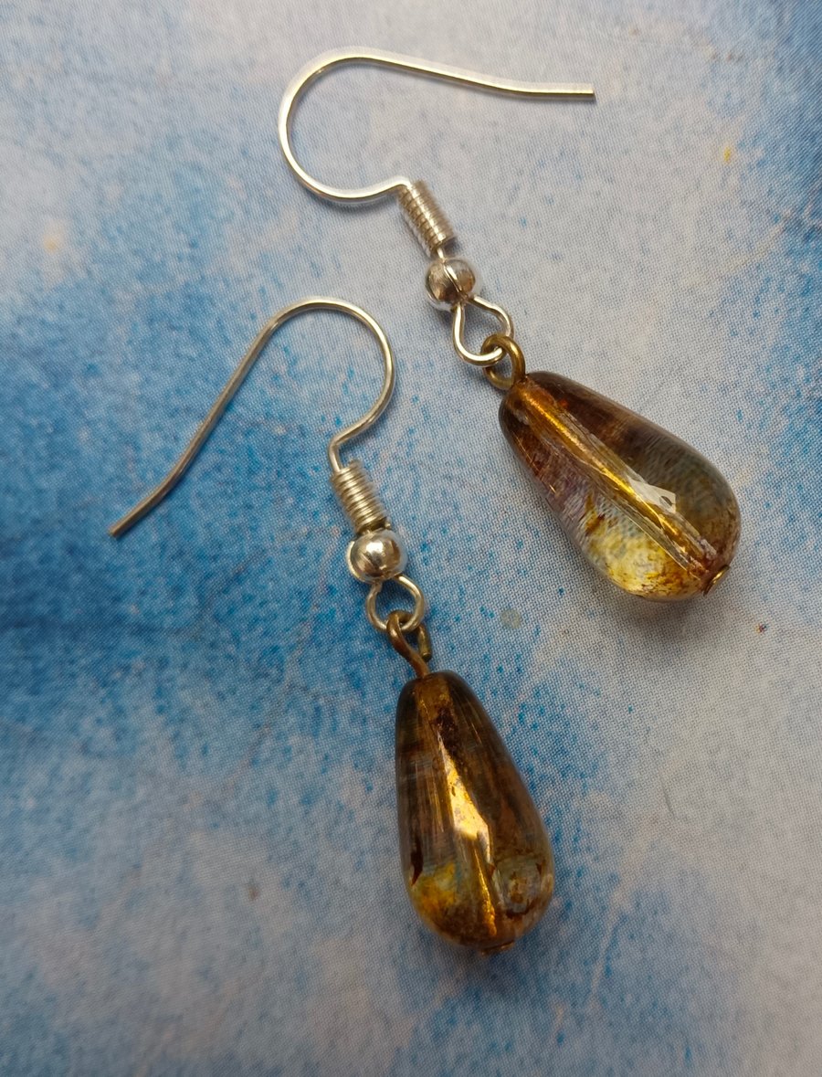 Glistening Beautiful Amber Glass Handmade Earrings