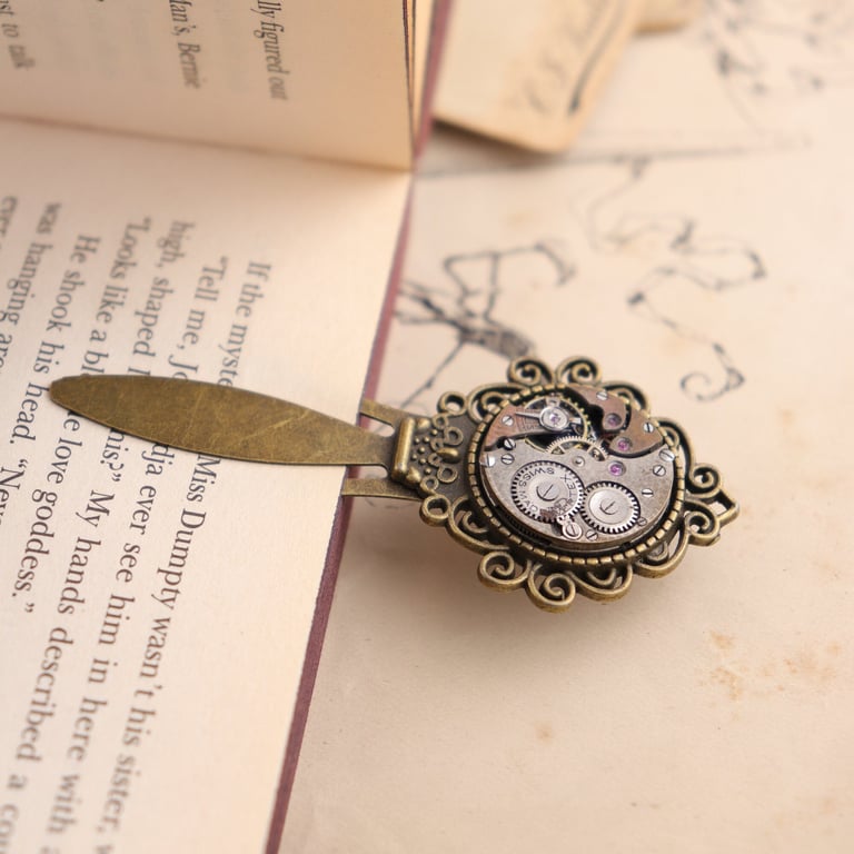 Steampunk Bookmark with Old Watch Movement for Dark Academia Enthusiasts