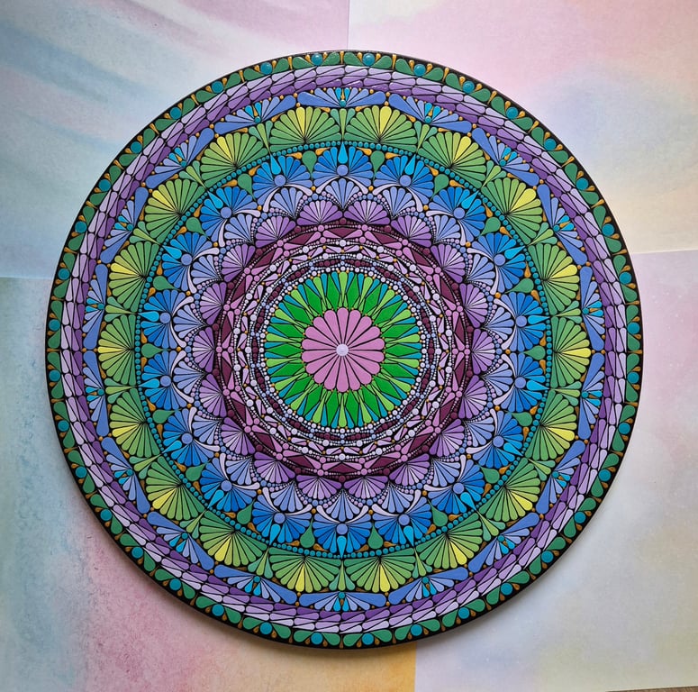 Hand Painted Original Mandala on 40cm Round Canvas "Secret Garden"