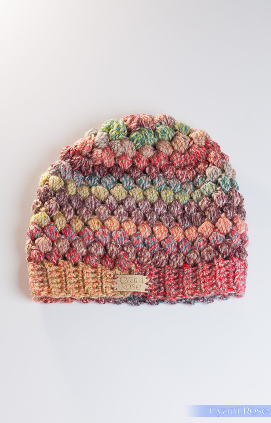 Hat-handmade crochet puff stitch beanie hat autumnal colours